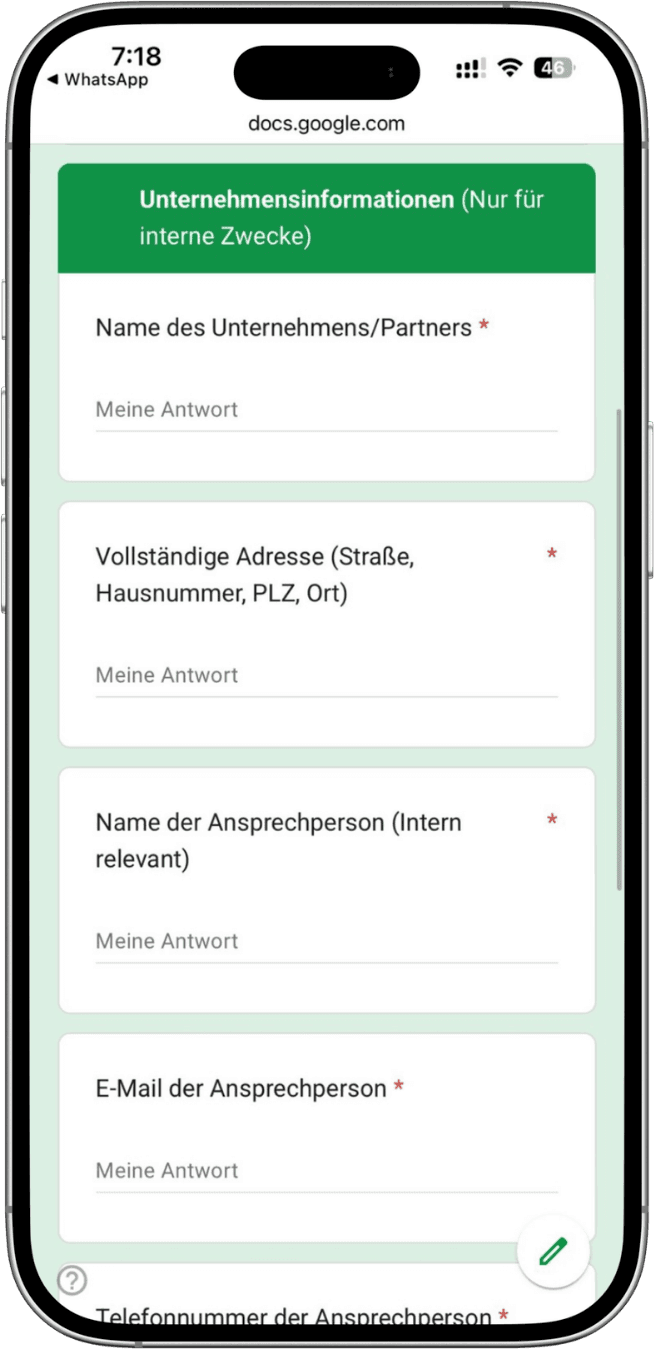 Unternehmensinformationen angeben