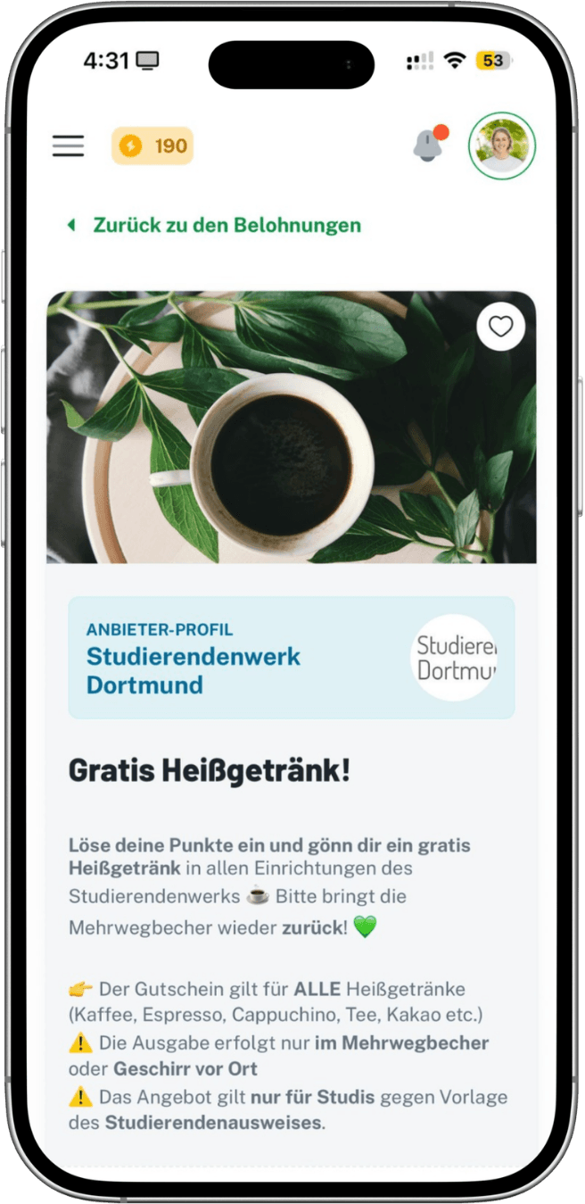 Gesammelte Punkte werden direkt bei lokalen Partnern eingelöst. So entstehen neue Kontaktpunkte und konkrete Besuche vor Ort.